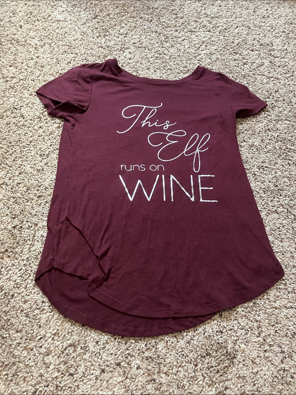 Apt. 9 Burgundy Short-Sleeve Graphic Tee - "This Elf Runs on WINE"
